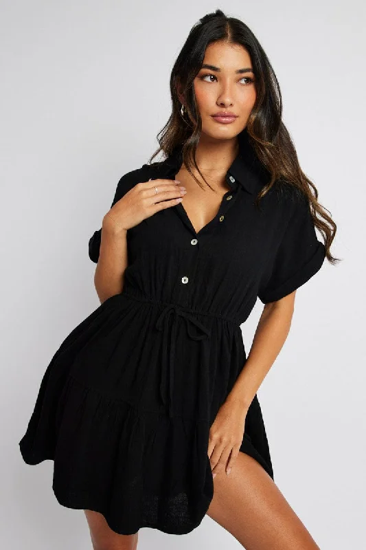 Black Shirt Dress Short Sleeve