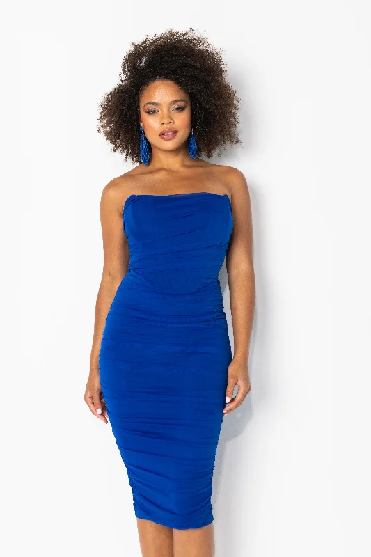 SUMMER NIGHTS CORSET MIDI DRESS ROYAL BLUE