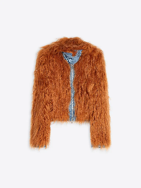 Faux fur and denim jacket