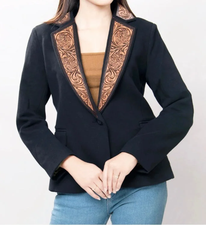 American Darling Black Tooled Leather Blazer Boho Fringe Cardigan