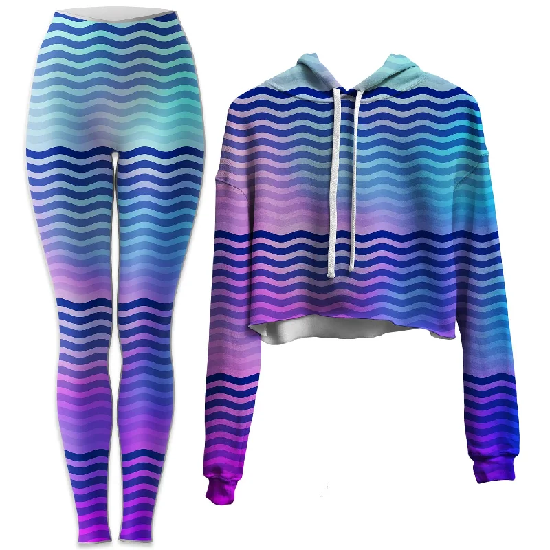 Beach Waves Crop Hoodie and Leggings Combo Stretch Fit Moto Jacket