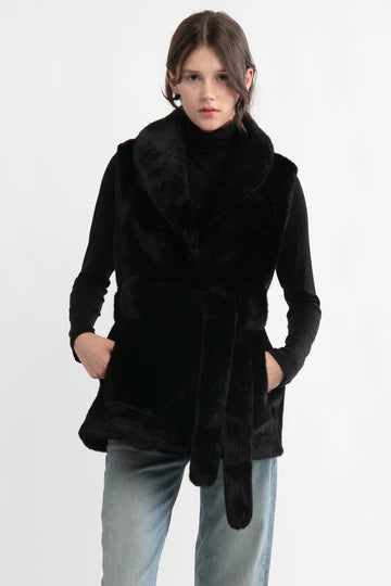 Belted Faux Fur Vest Sleeveless Puffer Vest