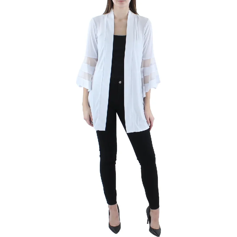 Womens Knit Mesh Inset Duster Blazer Sporty Zip-Up Jacket