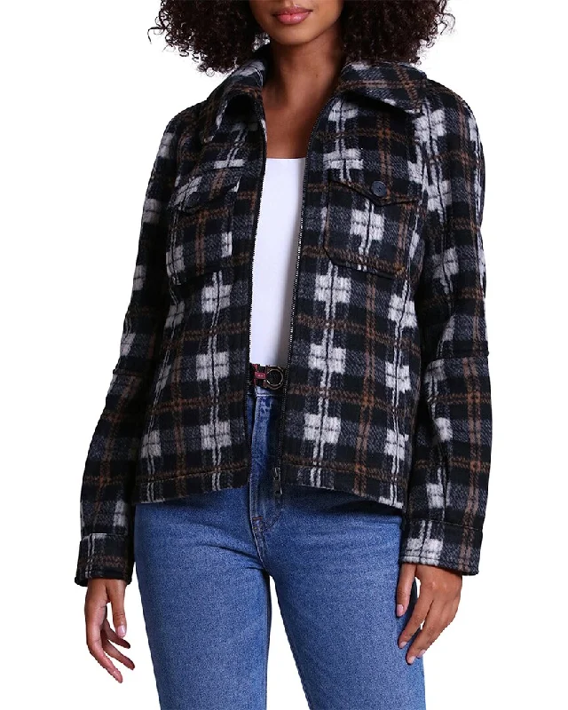 Avec Les Filles Plaid Zip Front Jacket Reversible Quilted Jacket