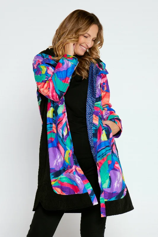 Bicheno Corduroy Coat - Rainbow Swirl Hooded Raincoat Women