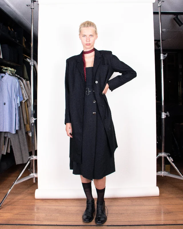 1980s Fendi Black Wool Coat L Drape Front Waterfall Coat