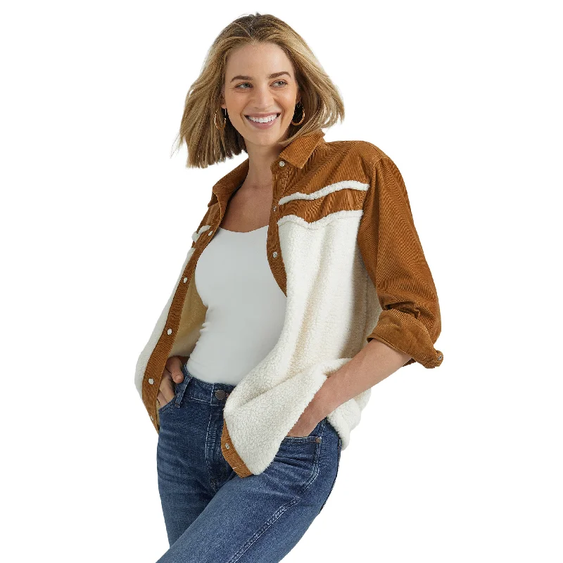 Wrangler Women's Sherpa & Corduroy Long Sleeve Plush Faux Fur Bolero