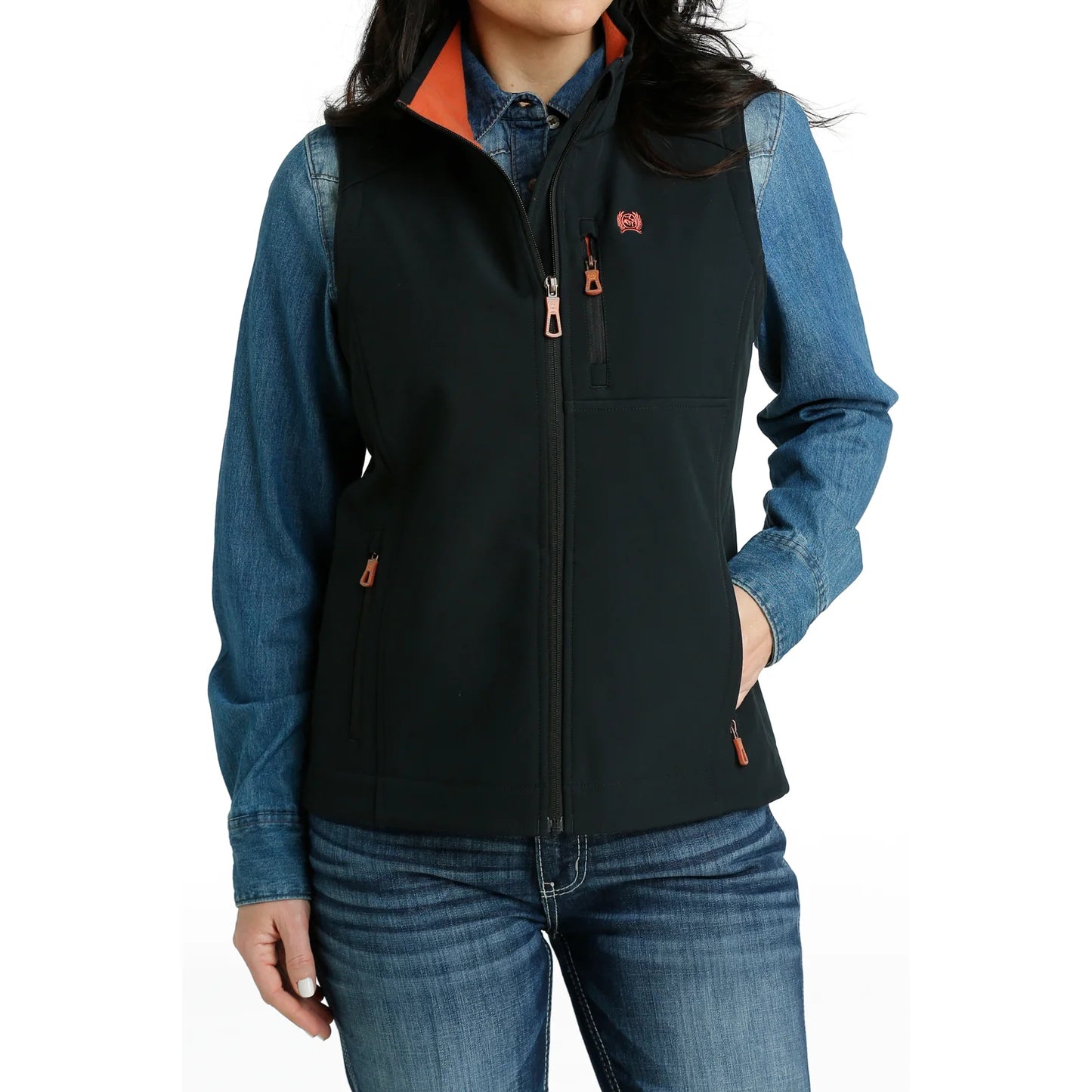 Cinch Women's Solid Black Bonded Vest Stretchy Active Jacket