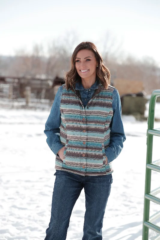 Cinch Ladies Turquoise/Brown Stripe Reversible Vest Lightweight Windbreaker