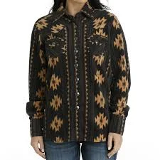 Cinch Women’s Southwestern Print Polar Fleece Shacket Fur-Trimmed Winter Coat