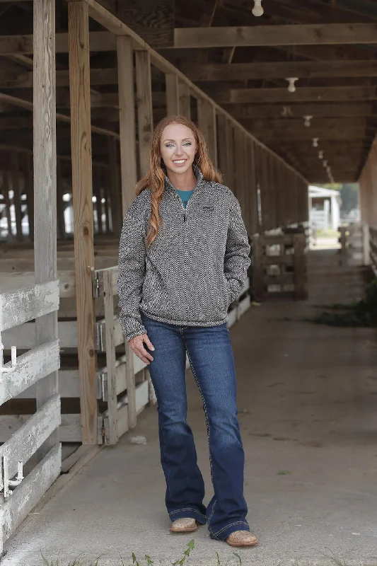 Cinch Women's Gray Herringbone 1/4 Zip Pullover Belted Wool Overcoat