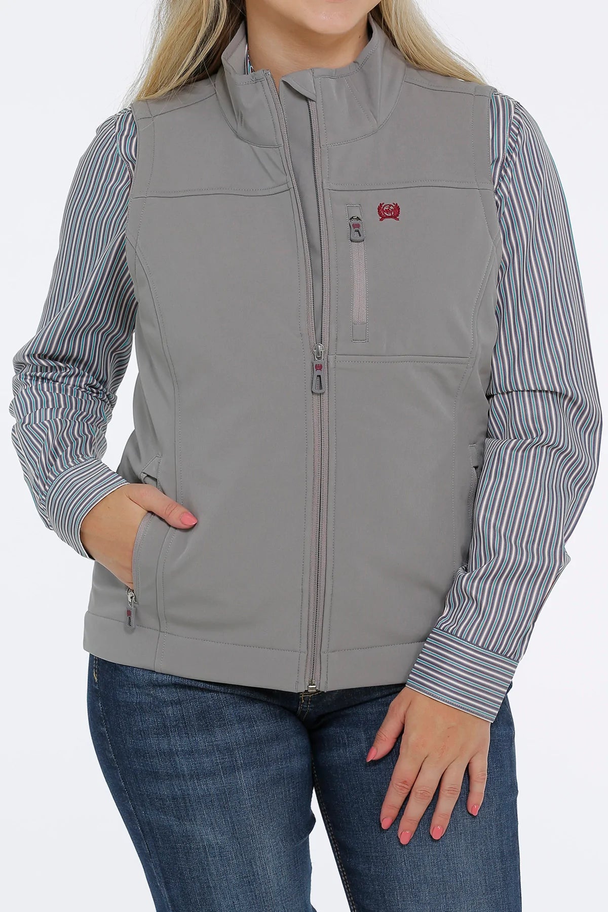 Cinch Women's Grey Concealed Carry Bonded Vest Cropped Tweed Jacket