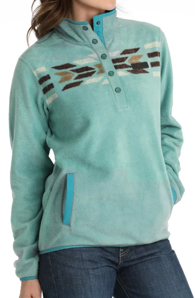 Cinch Women's Turquoise Aztec Fleece Pullover MAK9909002 Draped Collar Cardigan