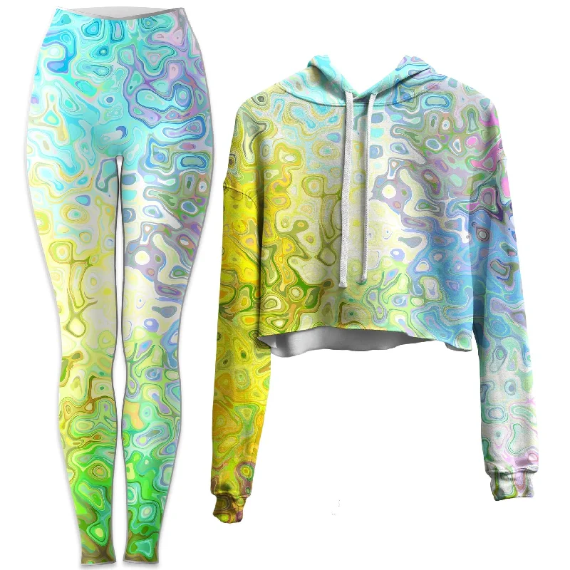 Color Jumble Crop Hoodie and Leggings Combo Ultra-Light Down Coat