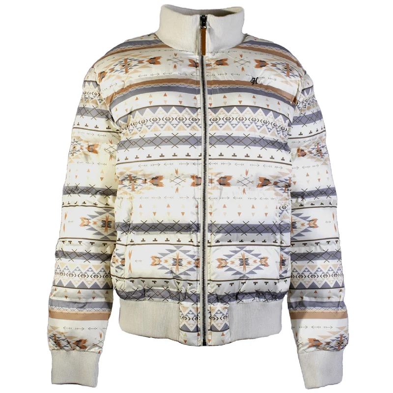 Hooey Women's Cream Aztec Puffer Jacket Elegant Satin Bolero