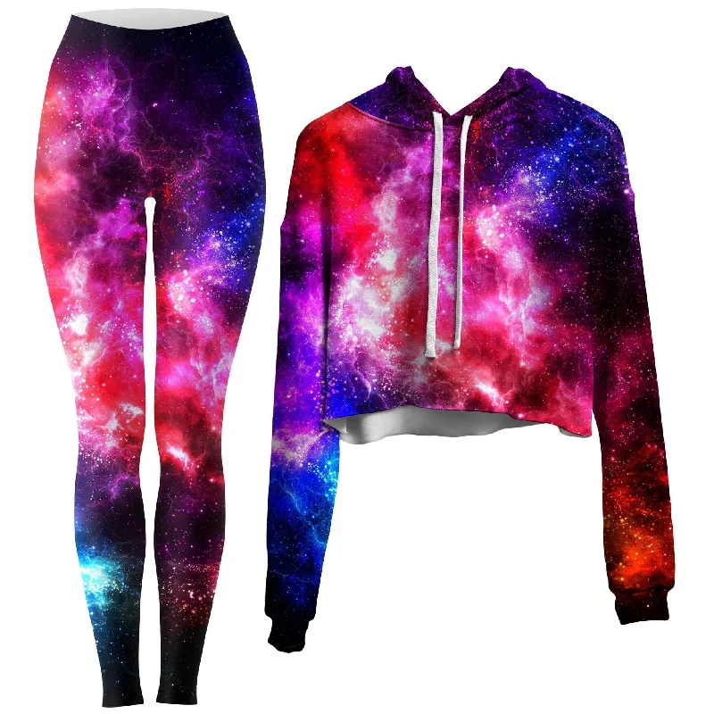 Galaxy Vibe Crop Hoodie and Leggings Combo Long Hooded Anorak