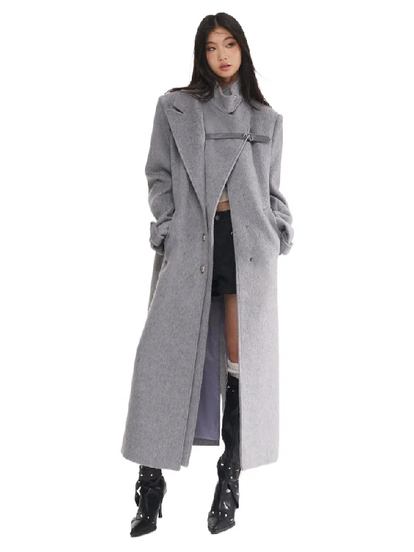 Grey Wool Blend Overcoat Warm Hooded Poncho