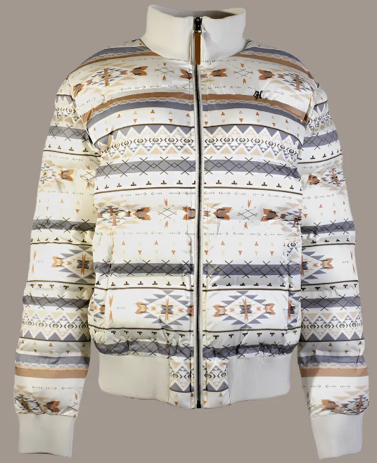 Hooey Women's Cream Aztec Print Full Zip Puffer Jacket HJ139CRAZ Cozy Fleece Hoodie