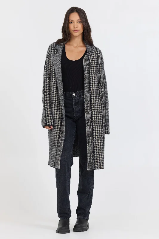 Houndstooth Knit Coat Double-Layered Poncho