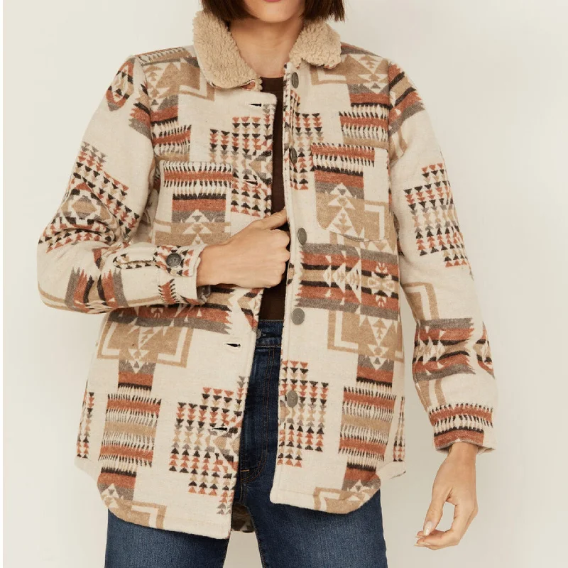 Cotton & Rye Women's Ivory Aztec Sherpa Jacket Stylish Bomber Jacket