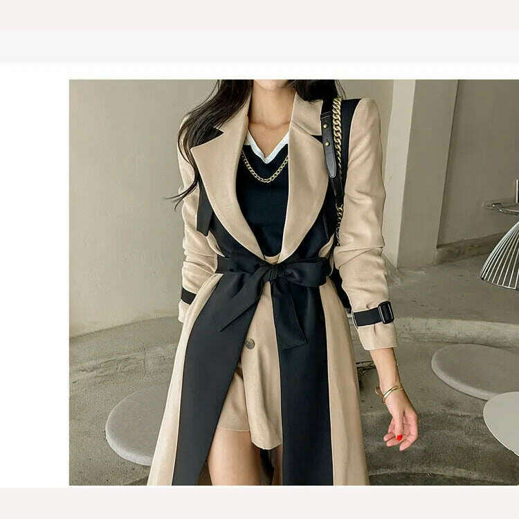 LANMREM Elegant Notched Collar Lady Patchwork Windbreaker Full Sleeve Buttons Belted Women Long Trench Coats 2023 Winter 2W1922 Draped Longline Jacket