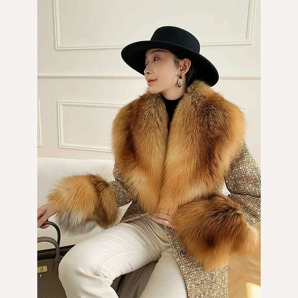 Large Size Winter Real Fur Collar Cuffs Set Neck Warmer Women Fur Shawl Furry Fluffy Fox Fur Scarf Luxury Scarves Coat Decor Fur-Lined Aviator Coat