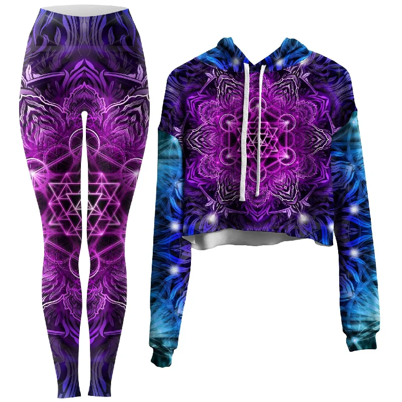 Merkabah Tundra Crop Hoodie and Leggings Combo Puff Shoulder Coat