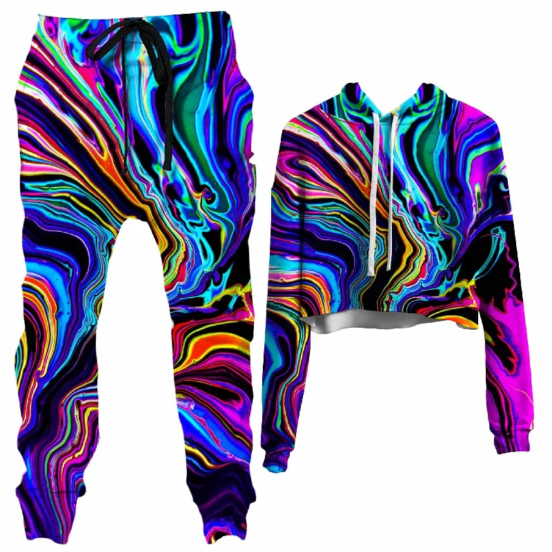 Neon Rift Crop Hoodie and Joggers Combo Soft Thermal Overcoat