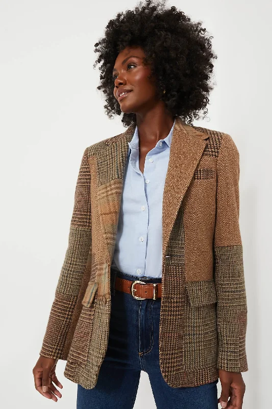 Olive Brown Multi Patchwork Heritage Blazer Classic Riding Jacket