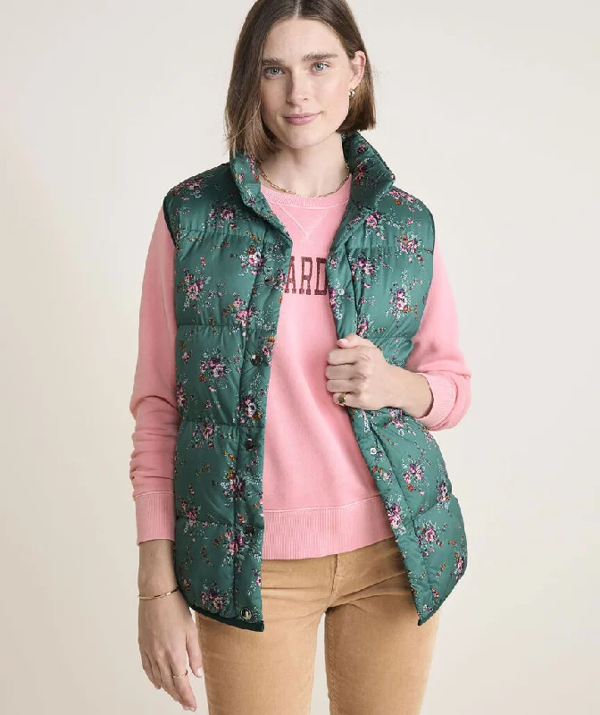 Puffer Vest in Janet Floral Pastel Wool Peacoat