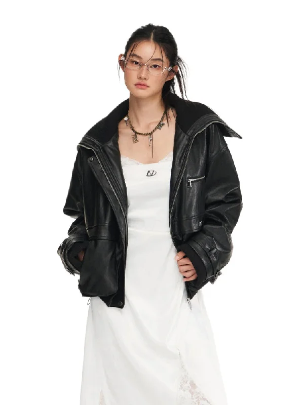 Punk Oversized Motorcycle Jacket Elegant Satin Bolero