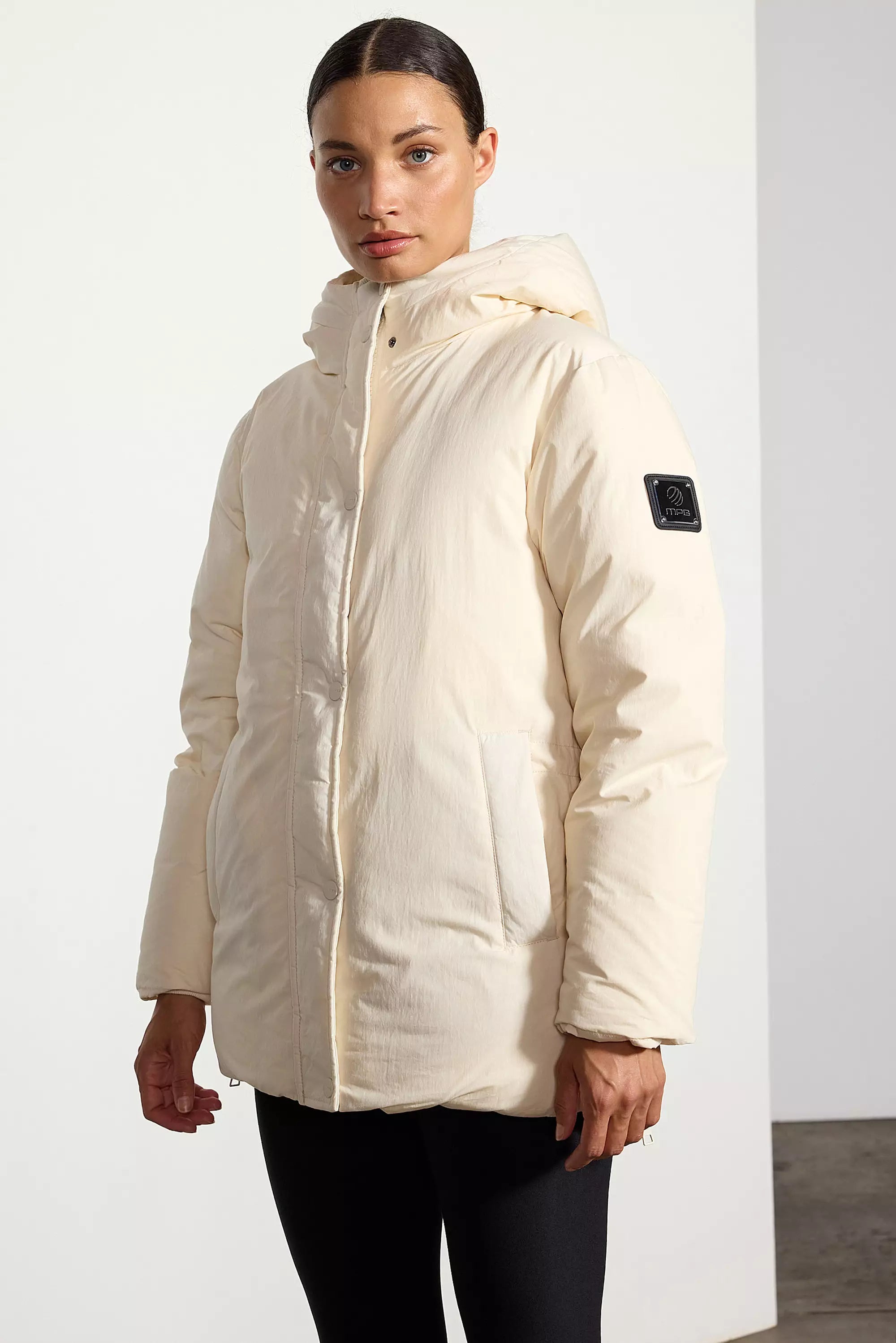 RDS Down Hip-Length Puffer - Winter White Luxe Satin Long Coat