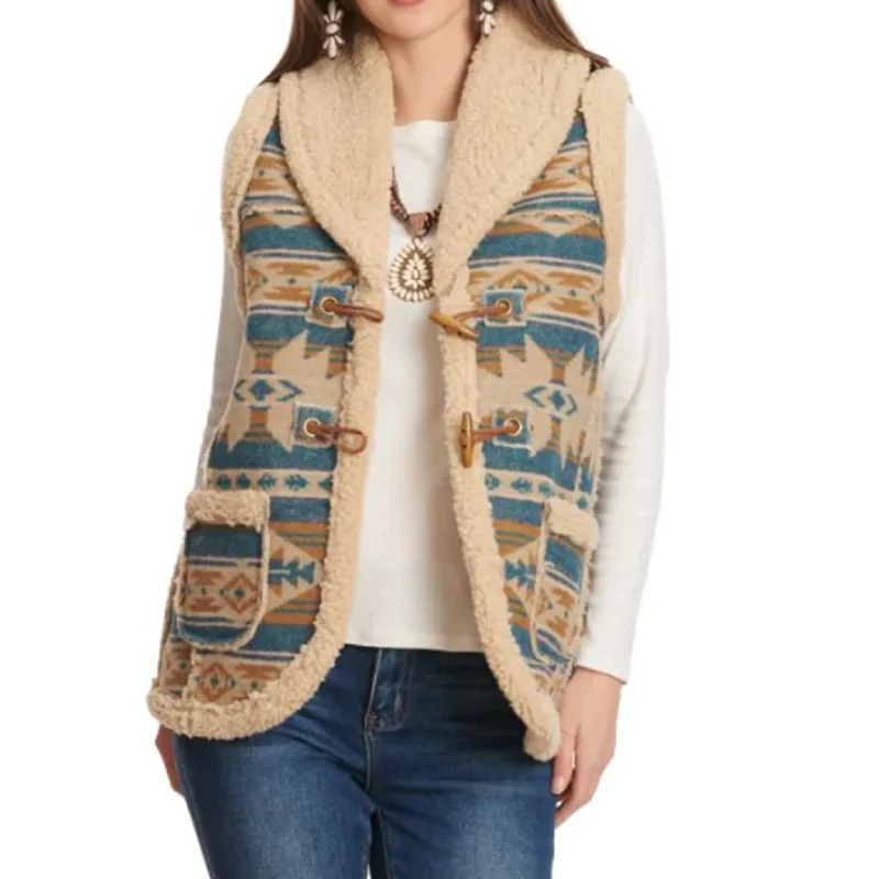 Cotton & Rye Women's Aztec Sherpa Vest Puff Sleeve Overcoat