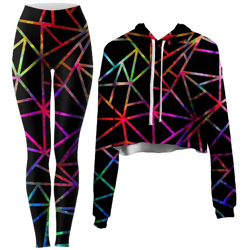 Webbed Geometric Crop Hoodie and Leggings Combo Padded Ski Jacket