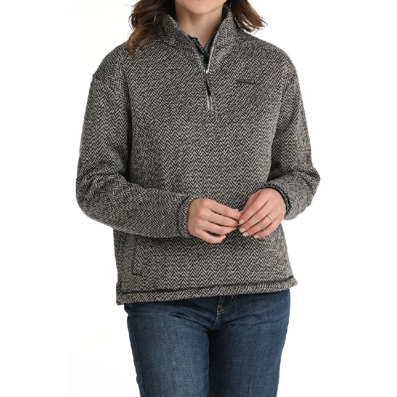 Cinch Women's Grey Herringbone 1/4 Zip Pullover Fitted Tailored Blazer