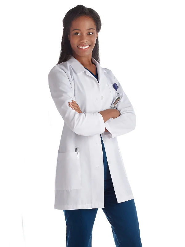 Women's Three-Pocket 33" Slim Mid-Length Lab Coat Double-Breasted Trench