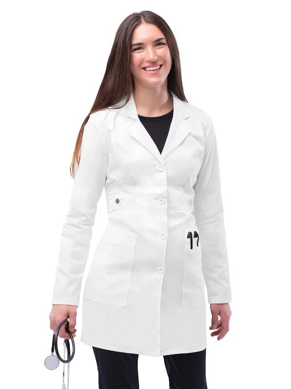 Women's Two-Pocket Tab-Waist 36" Lab Coat Ruched Sleeve Blazer