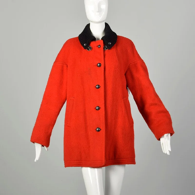 Large 1960s Hudson Bay Coat Red Wool Vintage Winter Outerwear Faux Shearling